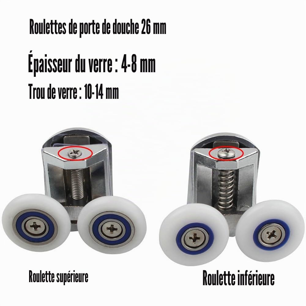 4pcs 26mm Roulette Porte De Douche, 26mm Rouleau De Porte De Douche Dans Portes De Douche, Roulette Porte Coulissante Douche Pour Trou De Verre De 4-8mm