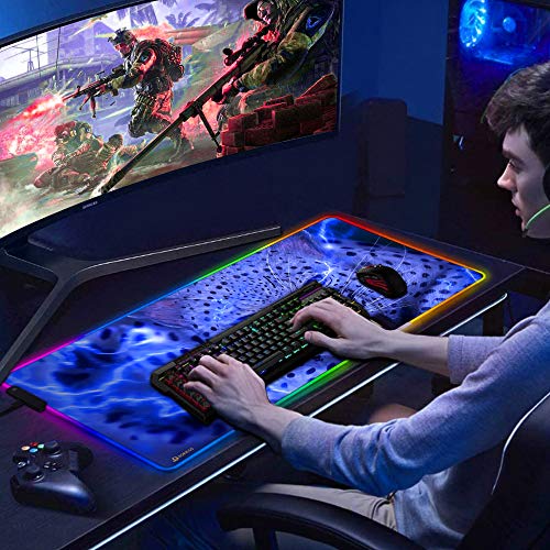DORRISO Mouse Pad RGB Gaming Mouse Mat New Large 900x400x4mm XXL 12 Glowing Modes LED Extended Mousepad Anti-Slip Rubber Base Keyboard Soft Mouse Pads for Computer Laptop PC Desk Gaming Mousepad - Image 3