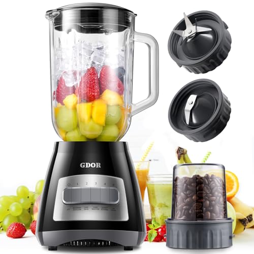 Comparison: Best Blenders For Salsa 11 GDOR Blenders for Smoothies, 52 Oz Glass Jar Smoothie Blender, Countertop Blender & Grinder Combo, 9 Functions with 5 speeds for Shakes, Puree, Crush Ice, and Chop, Max 700W