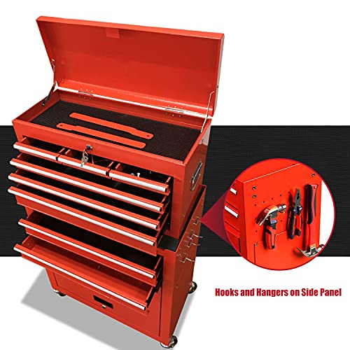 Jd Trading 8-Drawer Rolling Tool Chest 2 In 1 High Capacity Tool Box Detachable Organizer Tool Storage Cabinet With 4 Wheels & Lockable Lined Drawers For Garage Warehouse Workshop (Red) #TOP5