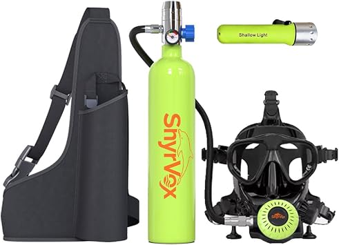Portable Scuba Tank Mask Set 1L Mini Lung Tank with Full Face Snorkel Mask,15-20 Minute Dive Time,3000 PSI Diving Tank for Snorkeling