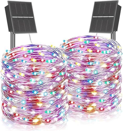 Dolucky Guirnaldas Luces Exterior Solar, 2pcs 22M 400 LEDs Luces Solares LED Exterior Jardin 8 Modos con Función de Memoria Impermeable Cadena de Luce para Fiestas, Patio,Luz Navidad （Colorido）
