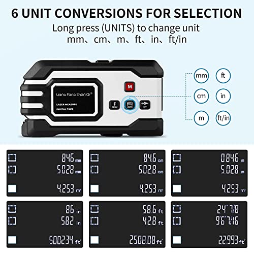 Laser Measurement Tool, 2D Floor Plan + 3D Rendering, 2 in 1 Bluetooth Laser Measure 6 Unit Switching, USB-Charge, Measure Distance, Area, Volume, Pythagoras, a Must Have for Contractors (195ft)