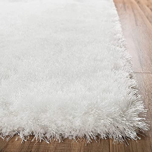 Image of F & B RUGS ; SUPERIOR QUALITY PRODUCTS Firoz and Brothers Handwoven Super Soft Indoor Modern Shag Microfibre Silky Fluffy Smooth 8x8 feet Snow White