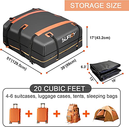 Rooftop Cargo Carrier, 20 Cubic Remarkably Waterproof Car Roof Cargo Carrier For Top Of Vehicle Hitch Carrier With Anti-Slip Mat, Straps 6 Hooks, Storage Bag #TOP2