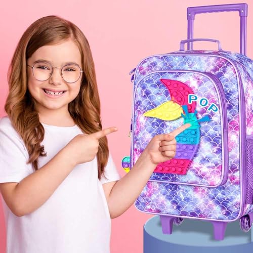 Image of CCJPX Kids Suitcases for Girls, Cute Mermaid luggage Rolling with Wheels, kids carry on luggage for Children Toddler Elementary - Purple