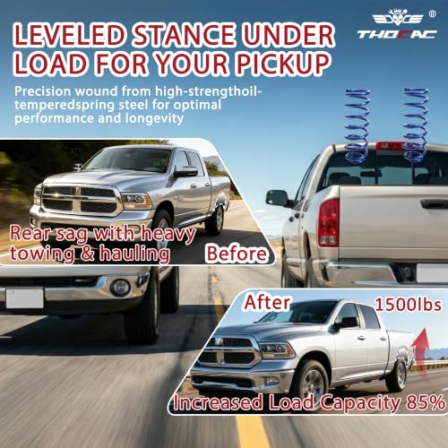 Image of Rear Heavy Duty Coil Springs for Ram 1500 2009-2018 2wd 4wd, 85% Extra Load Capacity (1500 lbs), Maintains Factory Ride Height, For Truck Towing,Blue