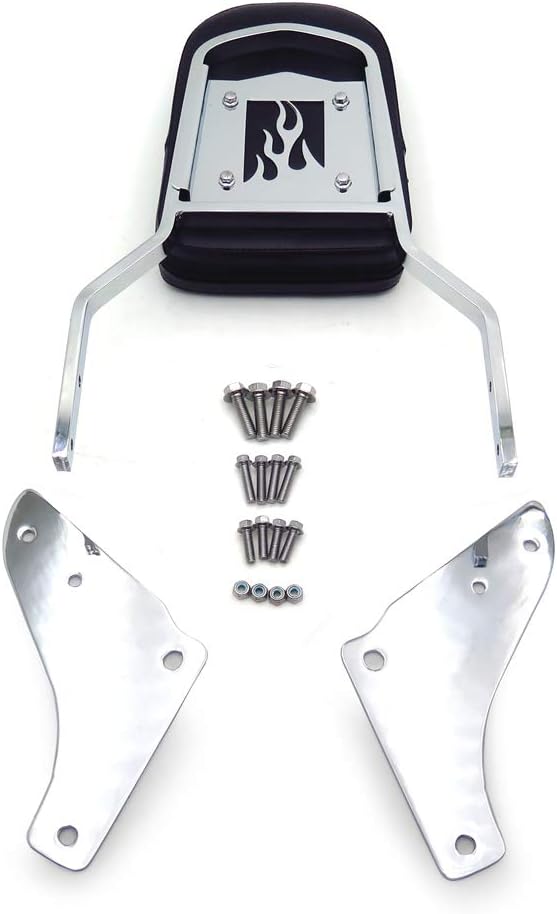 HTTMT MT144-F- Motorcycle Chrome Flame Backrest Sissy Bar with Leather Pad Compatible with Shadow Ace 1100