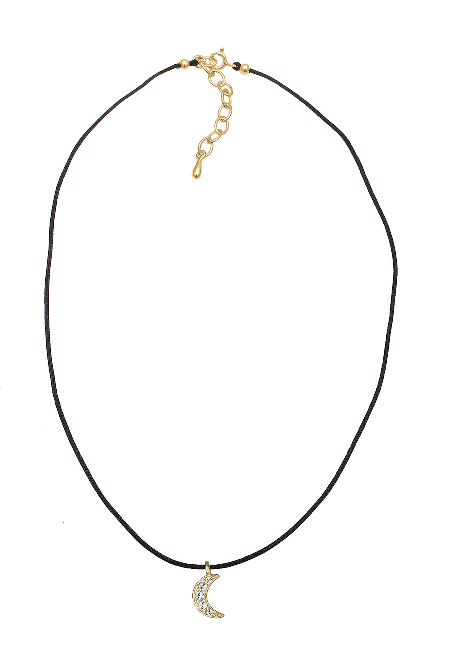 Elli Damen-Kette mit Anhänger Halbmond Astro 925 Silber Kristalle schwarz Brillantschliff 36 cm