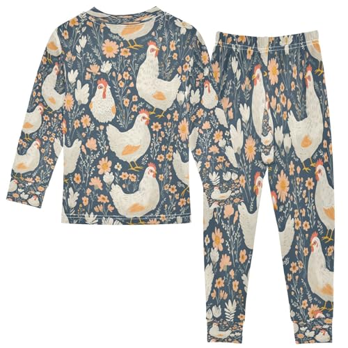 Pajama Sets Long Sleeve Floral Hen Pattern Soft Comfy Sleepwear 2 Piece PJS 3-8T3