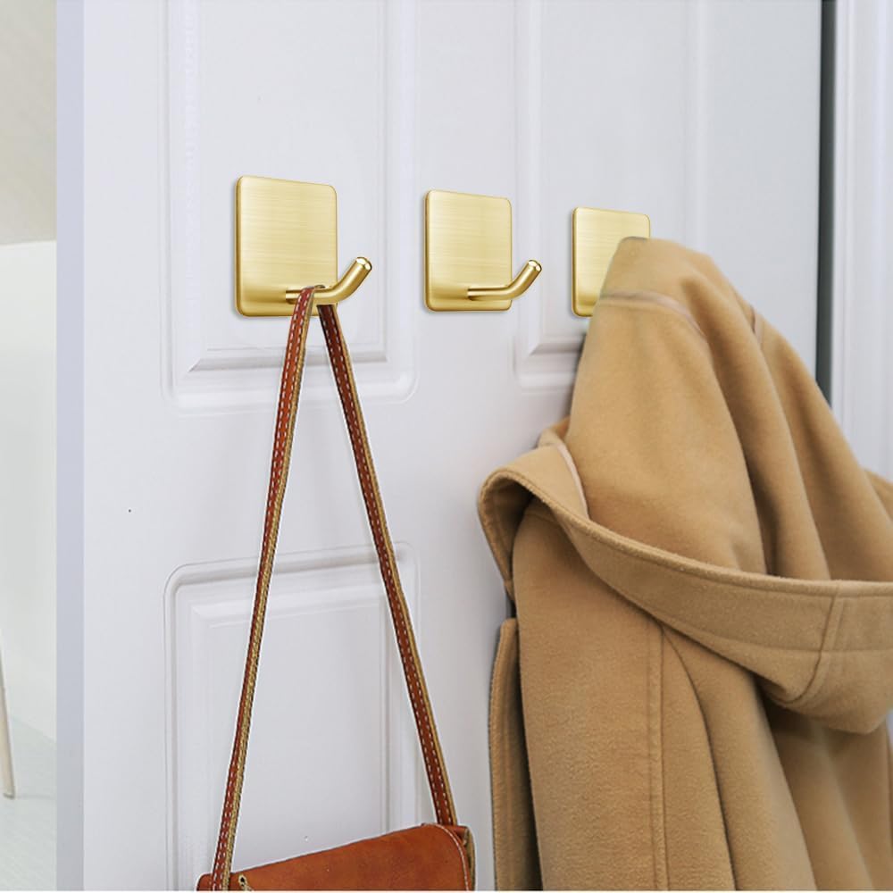 FOTYRIG Gold Self Adhesive Hooks Holds 15lbs-6 Packs image 3