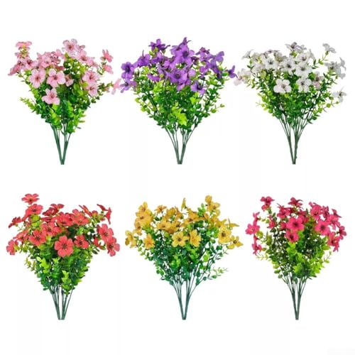 CNANRNANC 12 paquetes de plantas artificiales de seda para decoración al aire libre, flores artificiales vibrantes para el hogar y el jardín