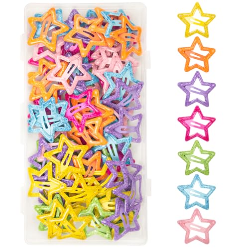 ELANE 70 Pcs Glitter Star Snap Hair Clips for Women Girl,Cute Hair Barrettes for Women Fine Thin Hair Accessories DIY (Mixed Colors)