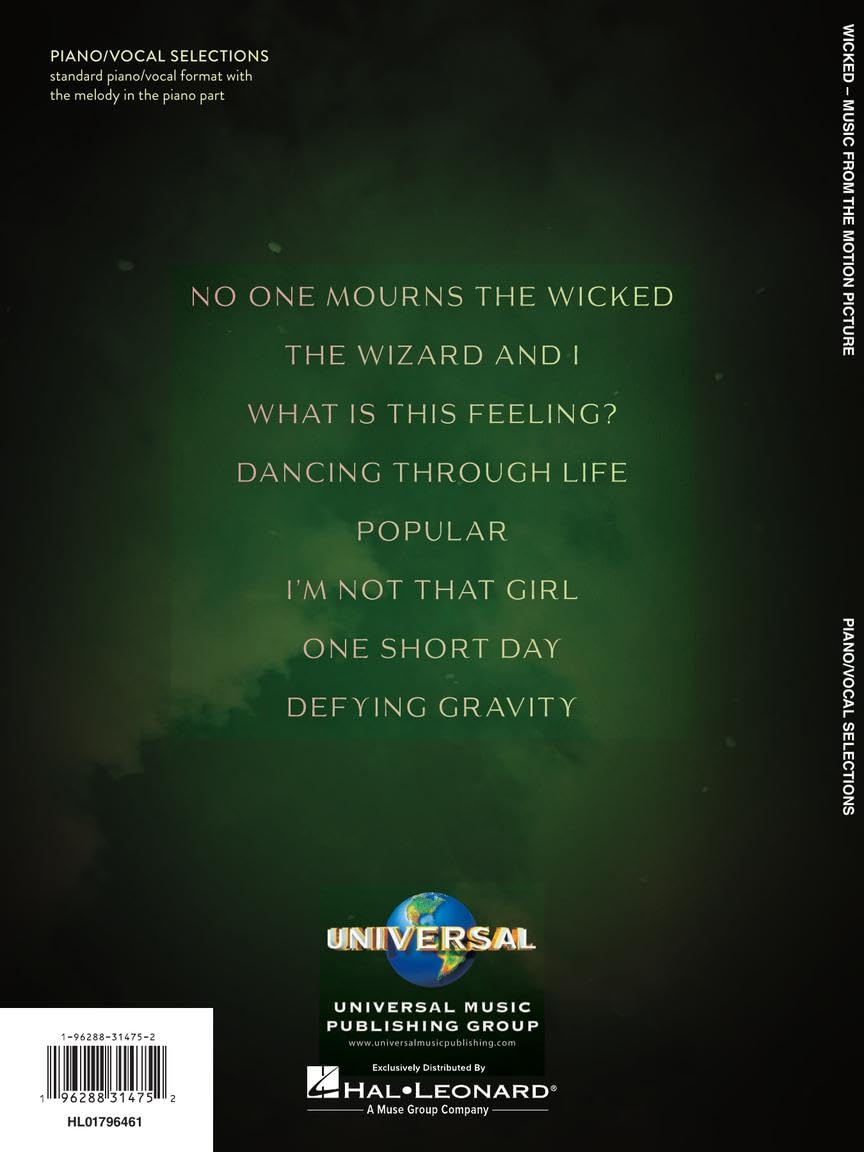 Wicked Piano Vocal Movie Edition Stephen Schwartz | Mittelstufe Klavier Gesang Noten für Schüler Lehrer und Fans Songbook | Musical Theatre Repertoire ... Selections (Melody in the Piano Part