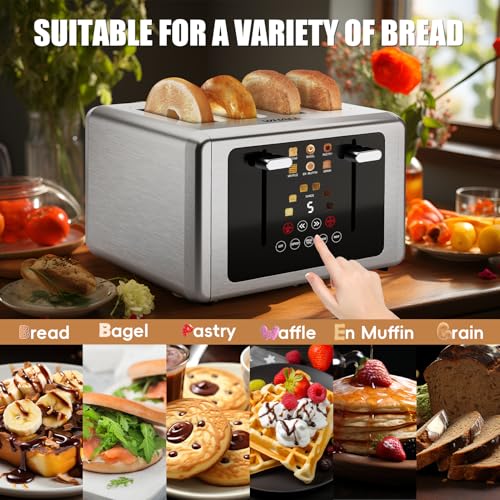 whall-4-Slice-Touch-Screen-Toaster-Stainless-Steel-Toasters-Digital-Timer-Dual-Control-Panel-Toasters6-Shade-Settings6-Bread-Types-Smart-Wide-Slots-Bagel-Cancel-DefrostFlat-lever-Stainless