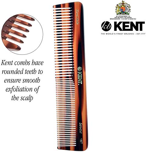 Kent 16T Double Tooth Hair Dressing Table Comb, Fine and Wide Tooth Dresser Comb For Hair, Beard and Mustache, Coarse and Fine Hair Styling Grooming Comb for Men, Women and Kids. Made in England
