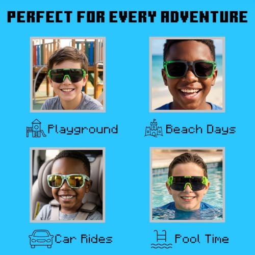 Image of ARKAID Minecraft Boys Sunglasses | Official Minecraft Gear | 100% UV Protection | Official Minecraft Boys Sunglasses and Sports Wraps | Impact Resistant | Gift Idea | Fits Most Kids