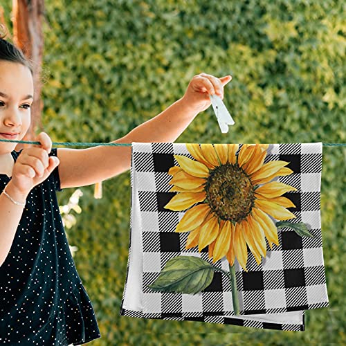 Alaza Sunflower Kitchen Towels Black Plaid Sunflower Buffalo Dish Towels Set 2 Bathroom Towels Bath Towels Absorbent Soft Hand Towel Guest Towel Quick Drying Buffalo Plaid Kitchen Decor #TOP1