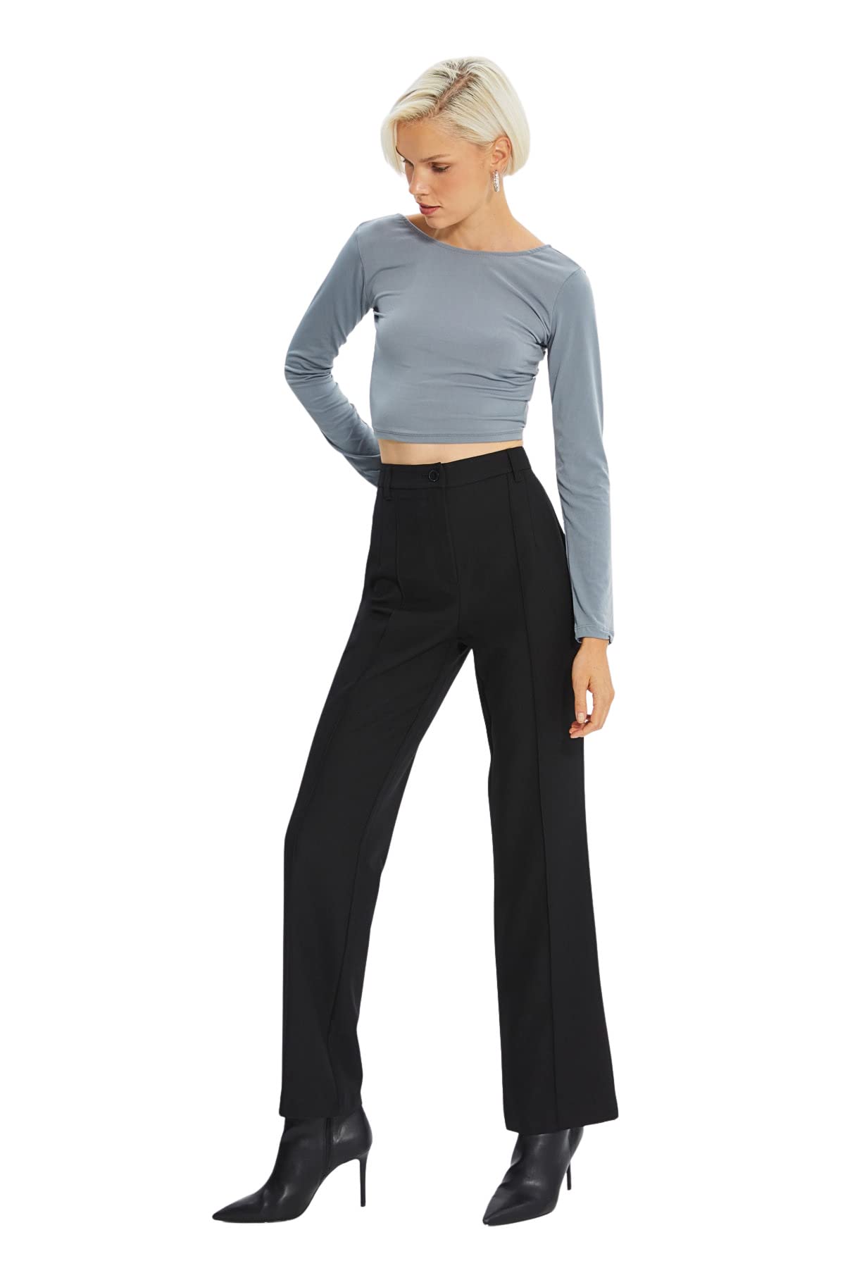 Trendyol Woman Basics High Waist Straight Leg Straight Pants Schwarz