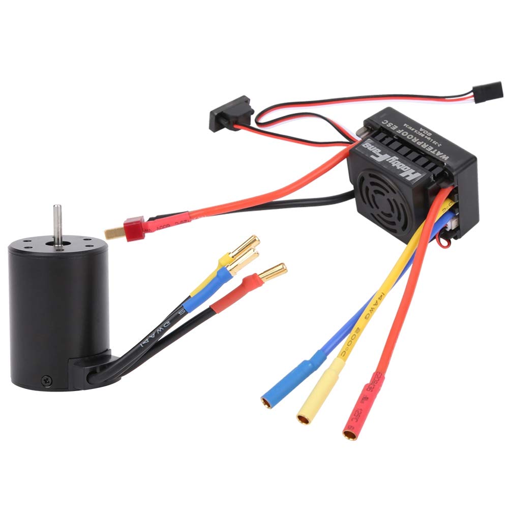 Silnik bezszczotkowy RC, wodoodporny silnik bezszczotkowy 4P 3650 3100KV T Wtyczka z bezszczotkowym zestawem ESC 60A Kompatybilny z samochodem 1/10 RC