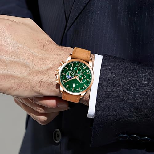 Image of BENYAR Men's Watches Waterproof Sport Military Watch for Men Multifunction Chronograph Black Fashion Quartz Wristwatches Calendar with Leather Strap