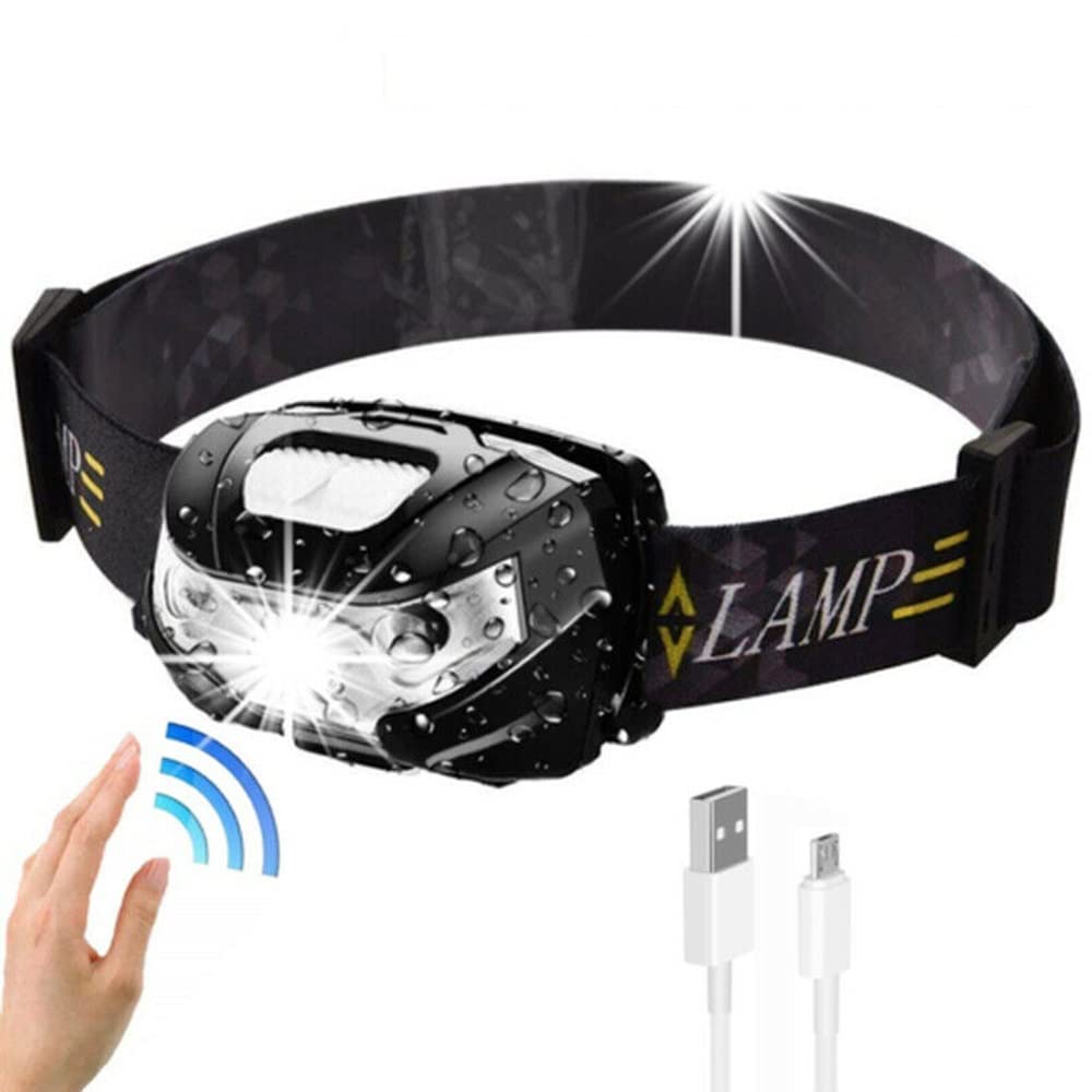 latarka czołowa LED, 10 000 lumenów ultralekka lampa czołowa ładowana przez USB, przełącznik czujnika ręcznego potrząsania, 3 tryby świecenia, wodoodporna IPX4