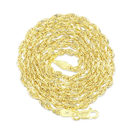 Nuragold 10K Yellow Gold 2.5Mm Diamond Cut Rope Chain Pendant Necklace, Mens Womens Jewelry 16" 18" 20" 22" 24" 26" 28" 30" #TOP1