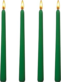 10 inch Taper Candles 4 Pack - Metallic Taper Spiral Candle Taper Candles - Unscented Dripless and Smokeless Home Décor - Dinner, Party, Wedding, Halloween, Churches (10 inch, Green)