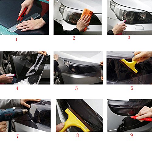 SMKJ Scheinwerfer Folie Tönungsfolie Aufkleber für Auto Scheinwerfer Rückleuchten Blinker Nebelscheinwerfer Gr.200cm x 30cm (Hellschwarz) – Bild 6