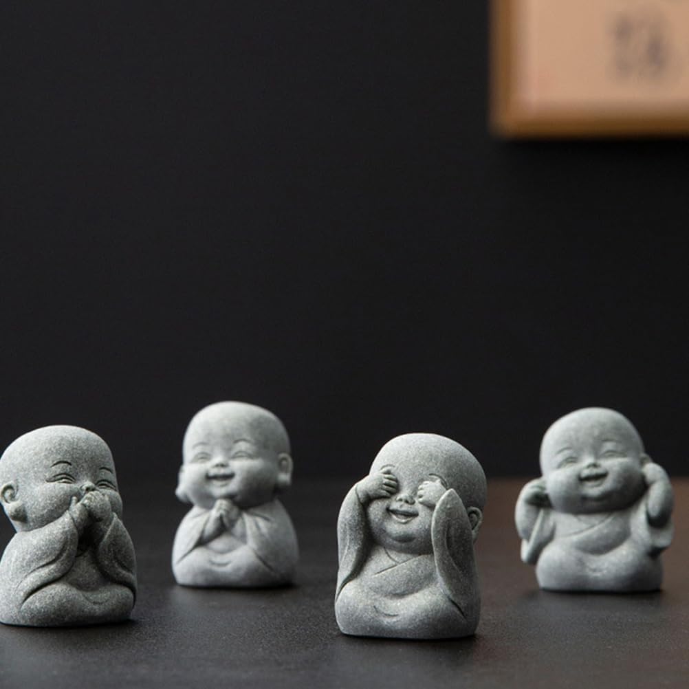 LUOZZY 4 Pcs Creative Mini Monk Statues Home Decorations Tabletop Tea Pet Ornaments Zen Garden Sculpture Desktop Decorations