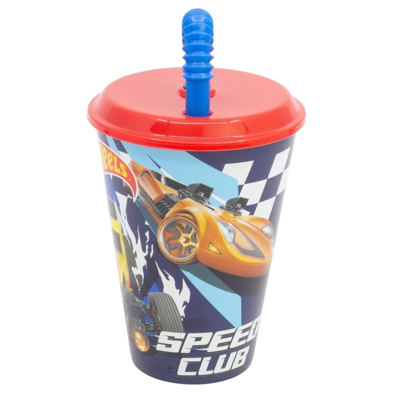 Golddunes Kids Character Sports Tumbler 430ML Drinking Re-usable Plastic Cup with Re-Usable Straw (Hot Racing) โ image 1