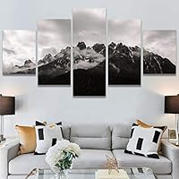 SIGNWIN 5 Panel Canvas Wall Art Monochromatic Mountains for Home Decorations Ready to Hang - 60