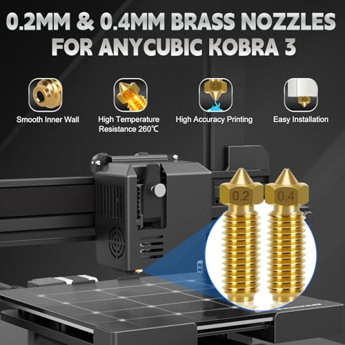 BILIPLE 2 Stück Kobra 3/Kobra 3 Combo Hotend mit 0,2mm Düsen | mit 8X 0,2mm Messingdüsen, Düsen-Schlüssel, 20 Reinigungsnadeln & 4 Silikon-Schutzhüllen | Heißend-Set für 3D-Drucker
