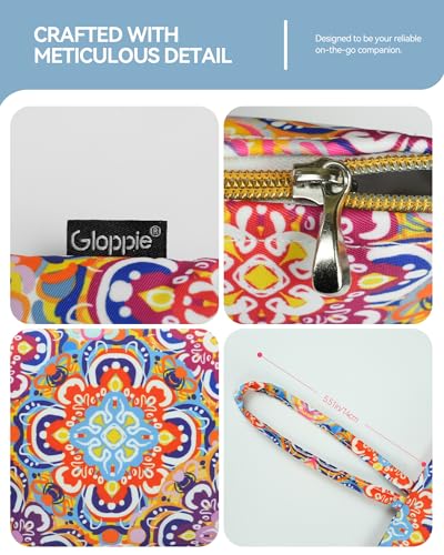 Image of Gloppie Small Makeup Bag for Purse Boho Cosmetic Sunscreen Bags for Women | Compact Travel Size, 4 Inner Storage Pockets, Multi-Use Pouch for Cosmetics & Jewelry, Wristlet Purse, Bohemian Geometric