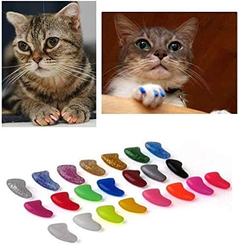 JOYJULY Soft Cat Kitty Nail Caps Claws Covers for Cats Paws Grooming Claw Care, 100pcs 4 Size of 1 Glitter Shinning & 4 Solid Colors & 5 Glues (XS)