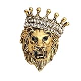 Vintage Lion Head Lapel Pin Brooch Rhinestone Men Suit Accessories for Party Wedding, Rhinestone Lion Head Brooch Pins for Men - Gold