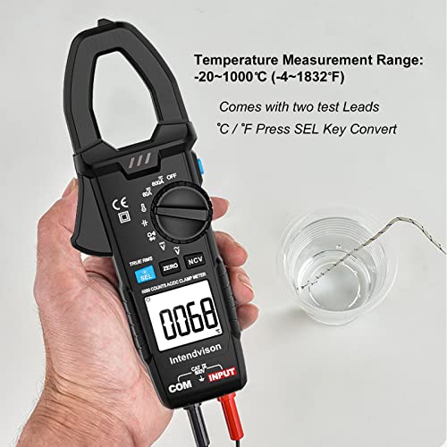 Intendvision Ac/Dc Digital Clamp Meter T-Rms 6000 Counts, Multimeter Voltage Tester Auto-Ranging, Ncv Ac Dc Current Voltage Resistance Capacitance Frequency Diode Temperature Measure Tester #TOP3
