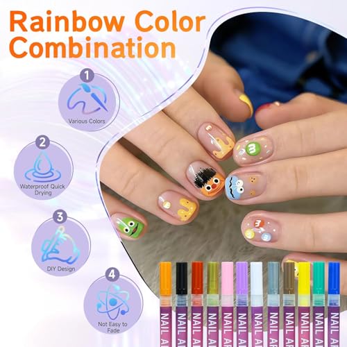 Image of 12 Colors DIY Nail Art Pens Set | 0.5mm Ultra Fine Nail Art Marker Pens | Quick Dry Waterproof Nail Polish Pens for DIY Nail Painting | Nail Art Kit for Women & Kids