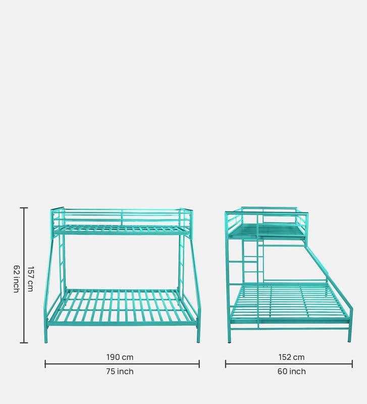 Image of Twin Over Twin Metal Bunk Bed | Bunk Bed Without Storage for Kids & Adult | Double Decker Cot for Kids Room | Space-Saving | Metal Bunker Cot (Mattress Included) (Base Blue)