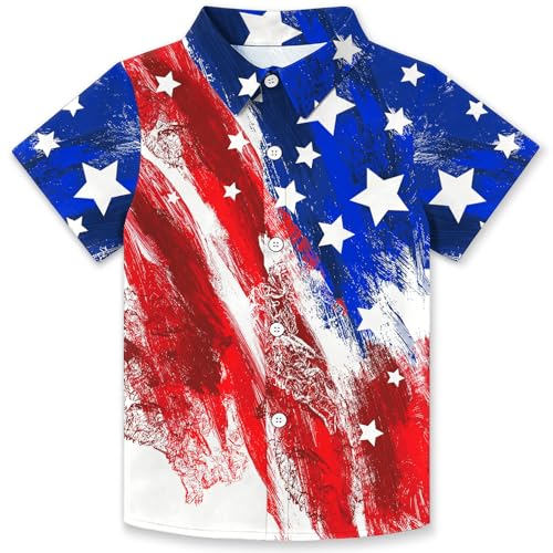 Image of 4th of July Shirts for Girls Boys American Patriotic Tshirt Kids Hawaiian Button Down Tops