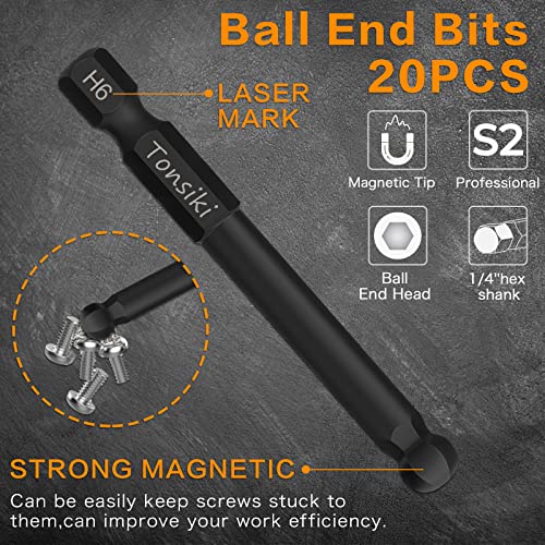 Ball End Hex Head Allen Wrench Drill Bit Set (10Pc Metric & 10Pc Sae), Tonsiki Upgraded 1/4" Quick Release Shank Magnetic S2 Steel Ball End Hex Screwdriver Bit Set, Perfect For Ikea Type Furniture #TOP6