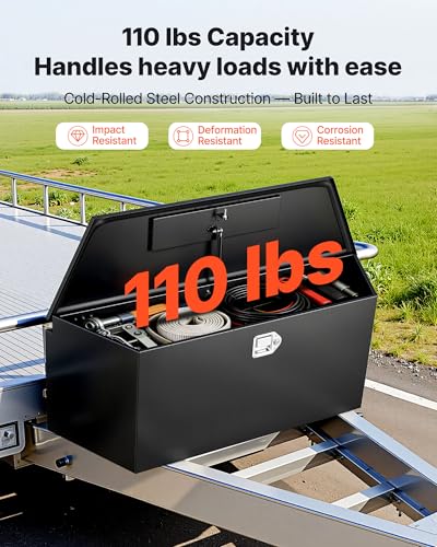 Image of VEVOR Trailer Tongue Box, Heavy Duty Trailer Tongue Tool Box Storage Organizer with Lock & Keys, Utility Tool Chest for Pickup Truck Bed, RV, SUV, Off-Road Vehicle, Steel, 49 inch x 13.9 inch x 18.5 inch