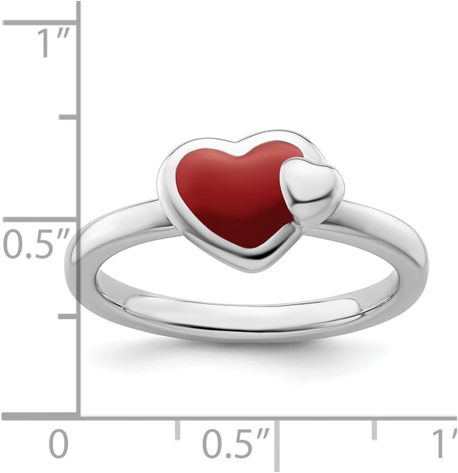 925 Sterling Silver Stackable Expressions Polished Red Enameled Heart Ring Size 5 to 10