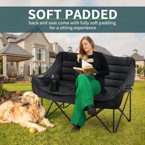 ABORON Silla Plegable Doble Sobredimensionada para Camping con Bolsillos Laterales, Silla para 2 Personas con Asiento Acolchonado, Loveseat Portátil para Patio, Camping, Deportes y Jardín miniatura 4