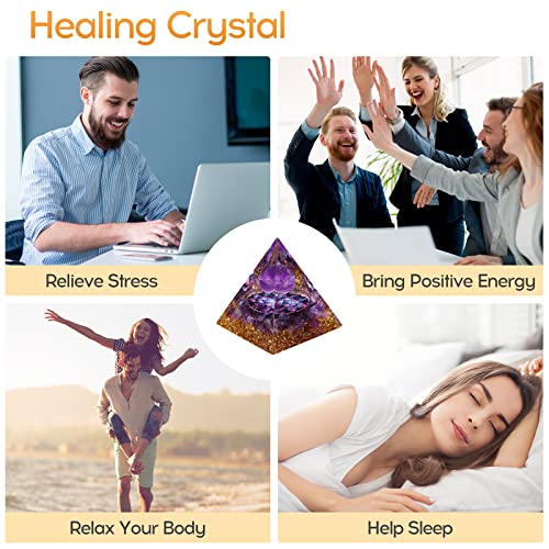 Hopeseed Orgone Pyramid Orgonite Amethyst Healing Crystal Pyramid Positive Energy Generator for Reduce Stress Reiki Chakra Healing Meditation Attract Lucky, with 2 White Crystal Stones - Image 6