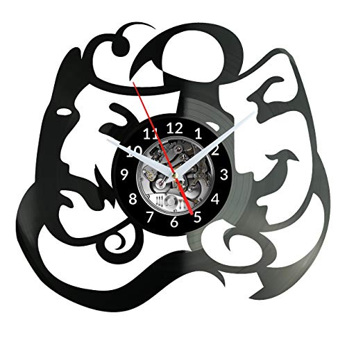 Horloge murale théâtre masque en plaque vinyle W0937