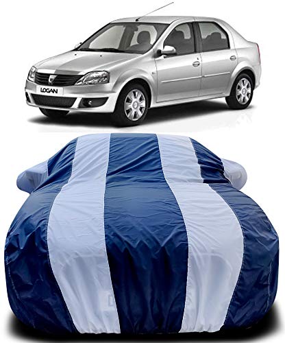 Image of PURPLEHEART Car Body Cover Compatible with Logan with Mirror Pocket Triple Stitched Bottom Elastic Water Resistant UV Protection & Dustproof Car Cover-Blue & White