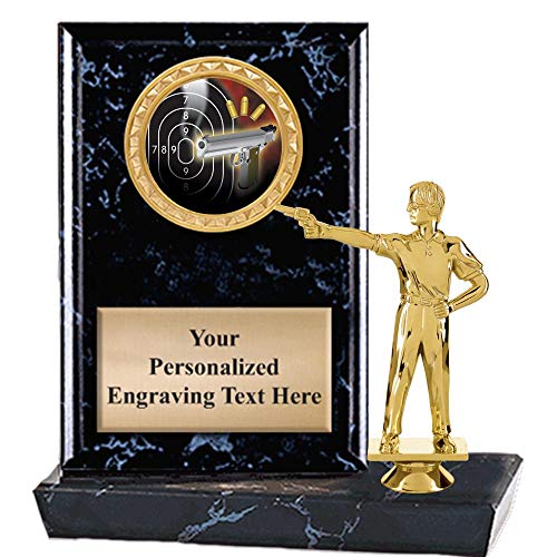 Crown Awards 6"X6" Civilian with Pistol Plaque Award, Rifle Pistol Trophy with Custom Engraving