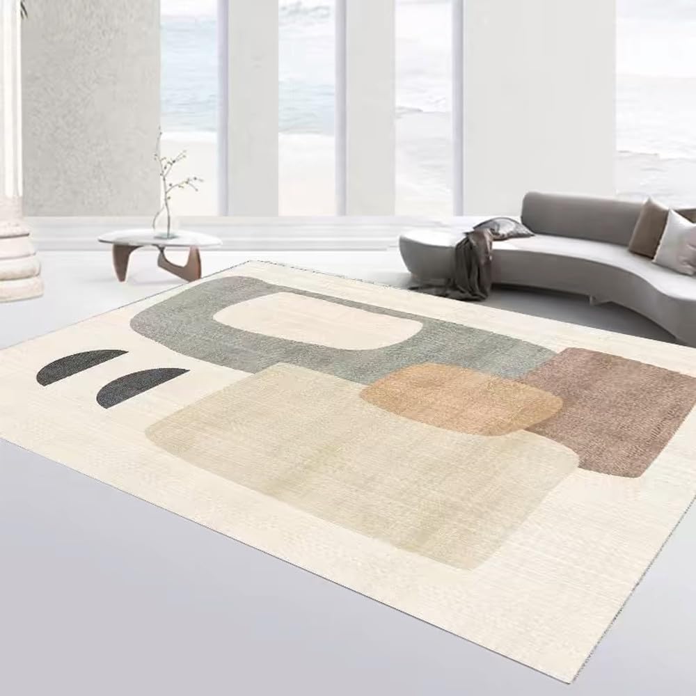 Tapis de salon style crème en velours cristal pour canapé cosy
