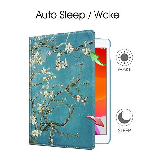 Image of Fintie Rotating Case for iPad 9th Generation (2021) / 8th Generation (2020) / 7th Gen (2019) 10.2 Inch - 360 Degree Rotating Stand Cover with Pencil Holder, Auto Wake Sleep, White Blossom